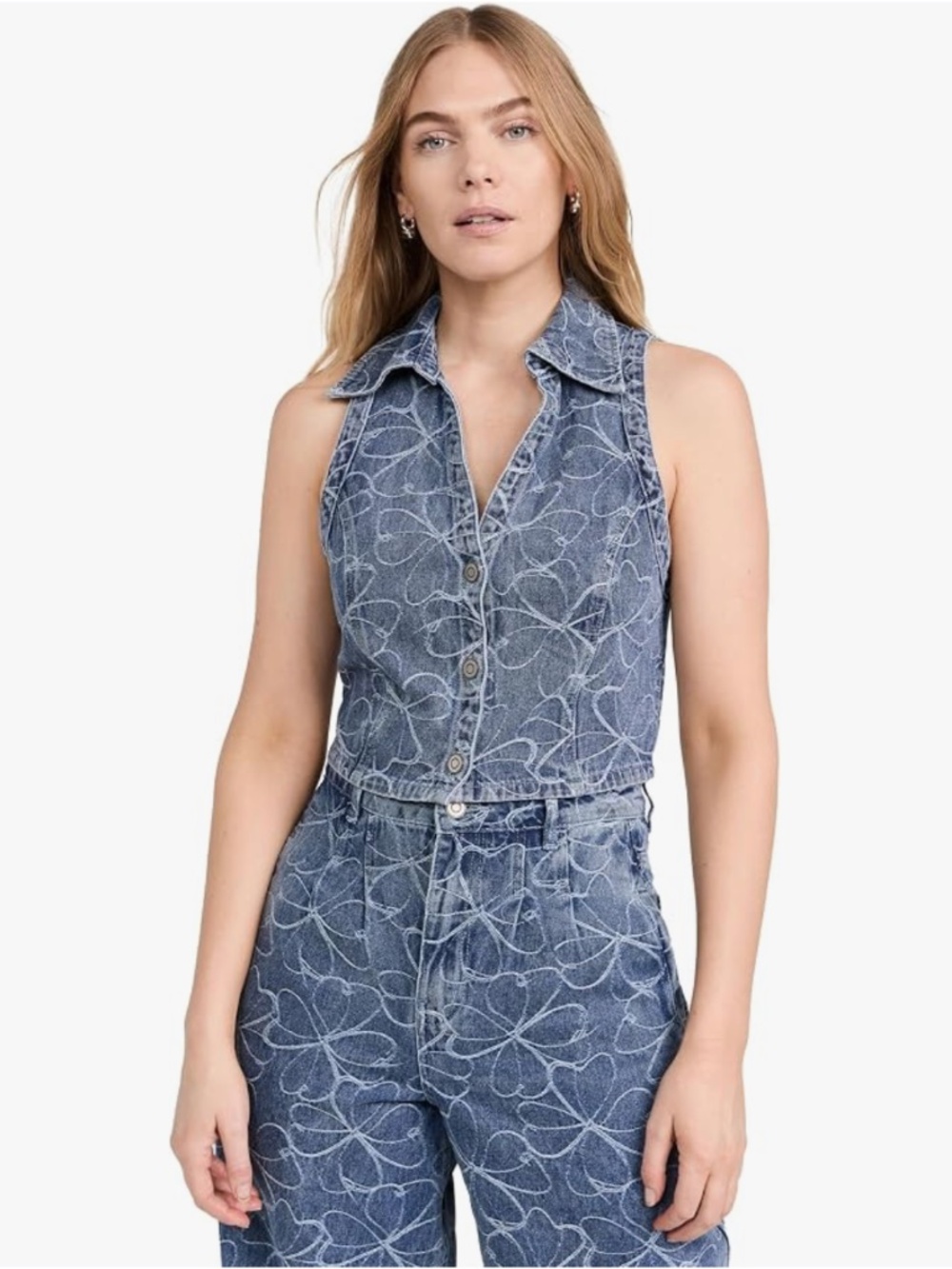 NWT Ramy Brook Deacon Denim Vest in Embroidered Indigo Floral Size Small
